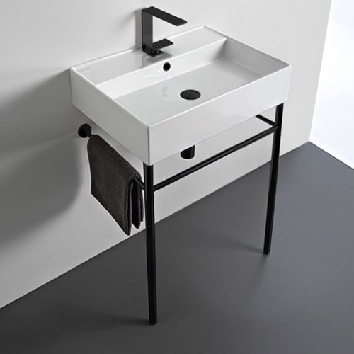 Ceramic Console Sink and Matte Black Stand, 24